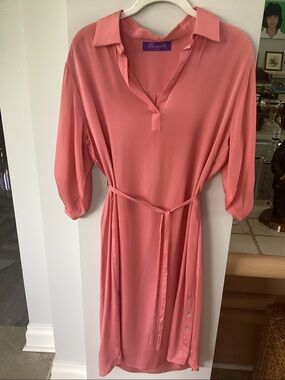 Pink/ coral silk dress with button detail at bottom sides